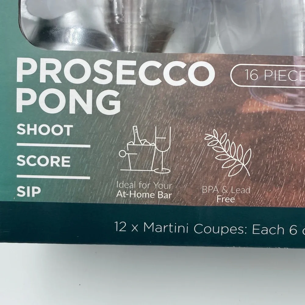 BKLYN Steel Co Prosecco Pong Set‎ 16pc Coupe Glass Party Game NEW
